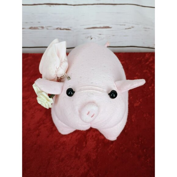 Handcrafted Felt Pig Plush With Rosette Accessories Plush Stuffed Animal Toy - Picture 5 of 5